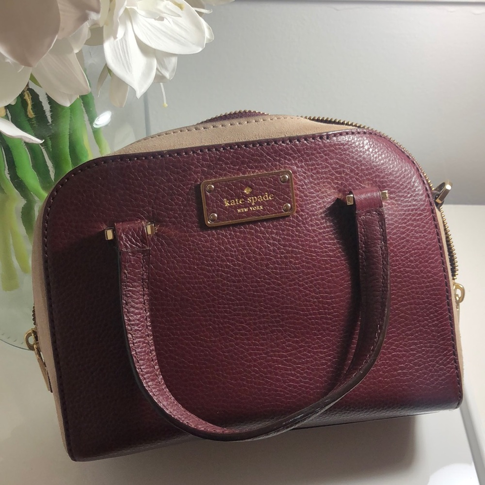 KATE SPADE MERLOT AND BEIGE LEATHER SATCHEL SMALL